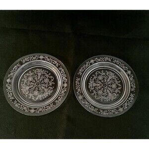 Duncan & Miller "First Love" Set of Two 8 1/2” Etched Plates Mint Condition Vint